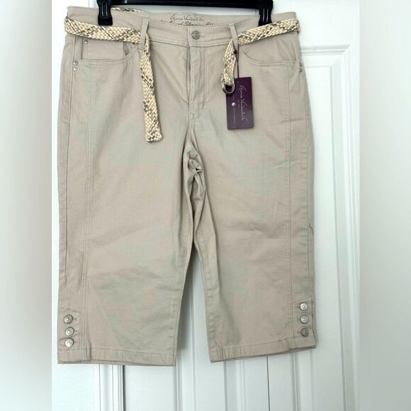 Beige Cropped Pants with Braided Belt - Picture 1 of 7